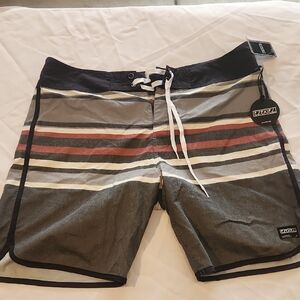 Ezekiel Men's Striped Swim Shorts - Black, Gray, Red